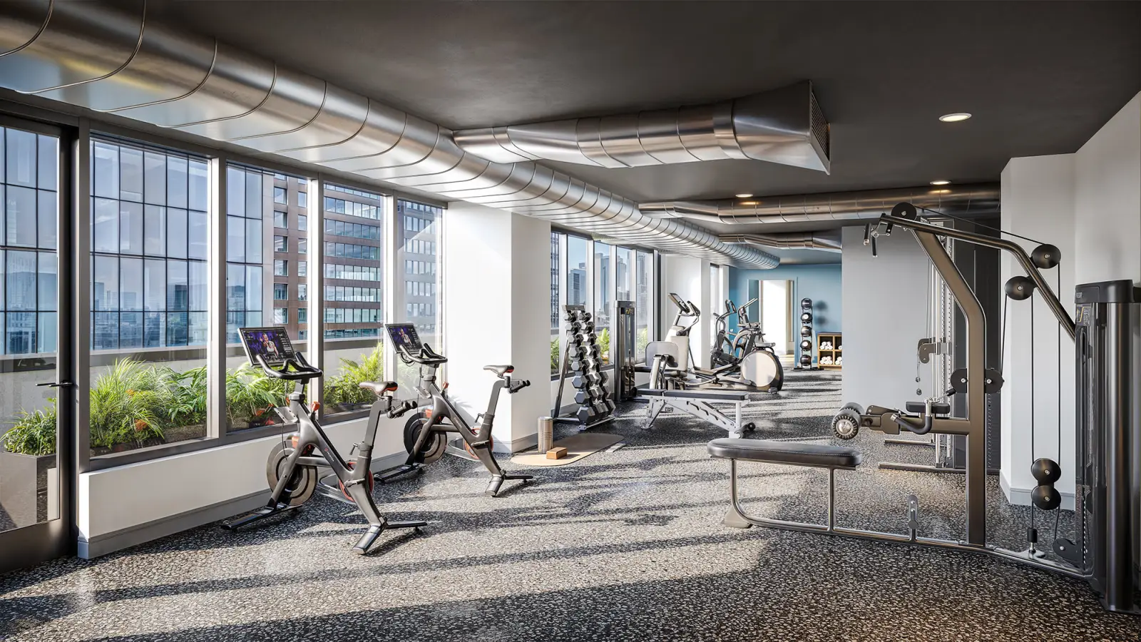 Luxury Apartments Brooklyn fitness center and gym at The Maxwell Downtown Brooklyn